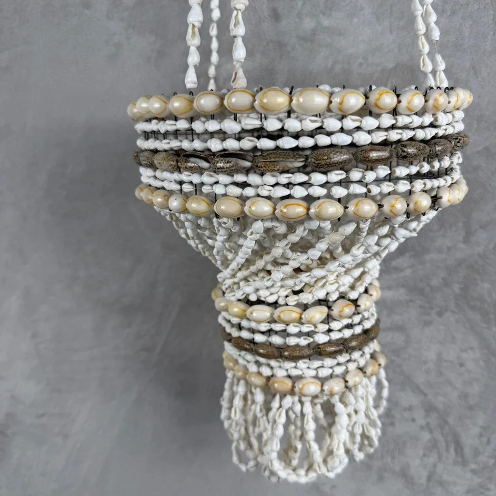 Vintage Boho Cowrie Shell Hanging Planter Basket Coastal Nautical‎ Decor 28 Inch